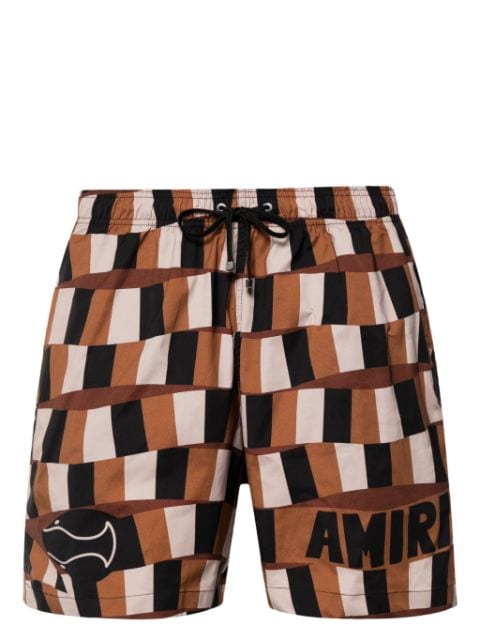 AMIRI logo-print checked swim shorts