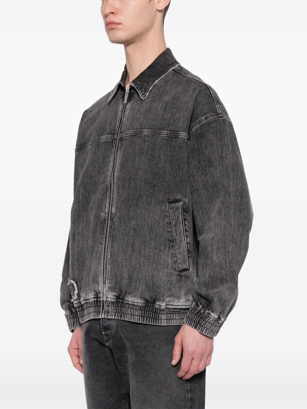Shop Izzue Denim Bomber Jacket In Grey