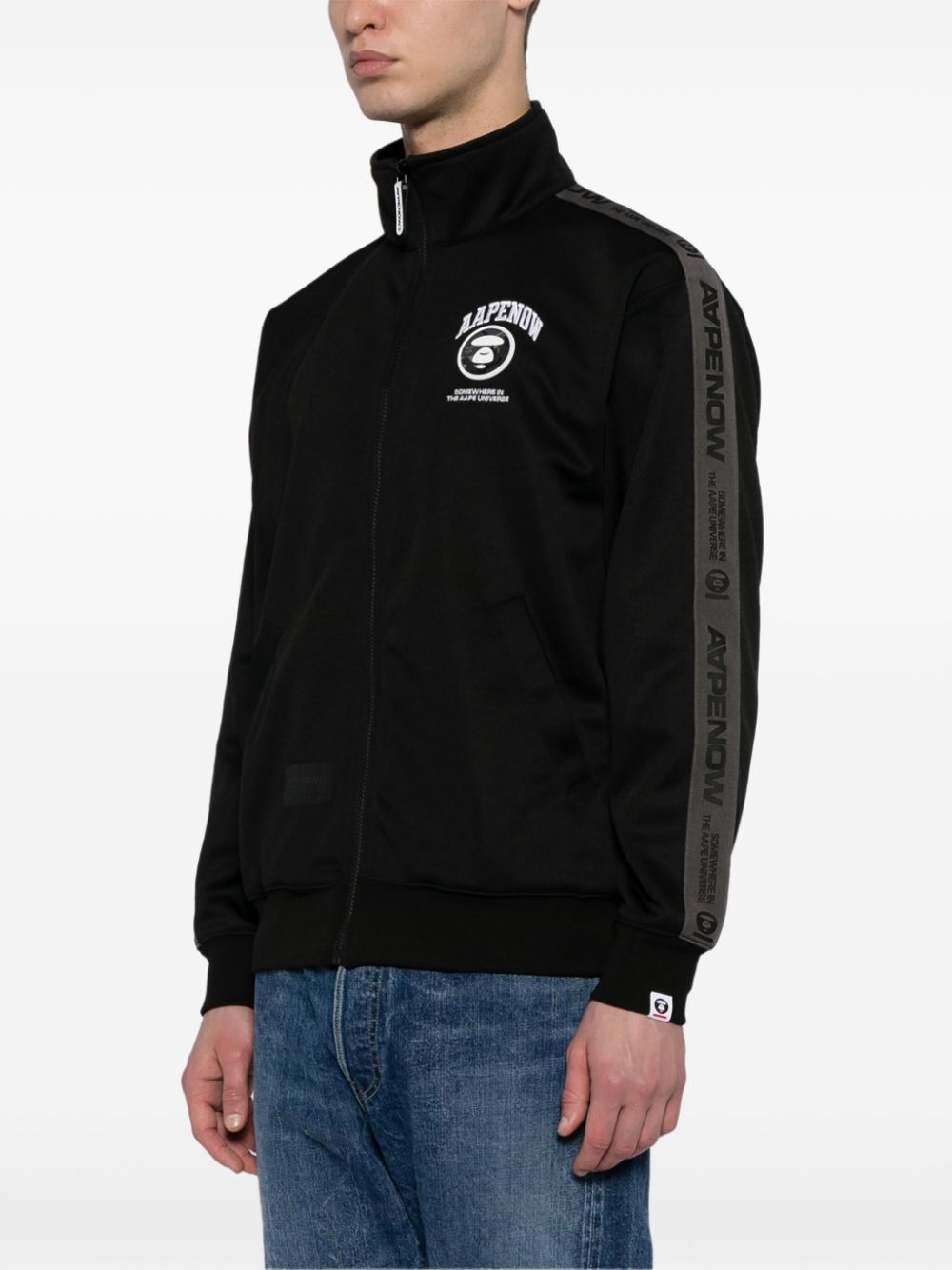 Shop Aape By A Bathing Ape Logo-embroidered Zip-up Jacket In Schwarz