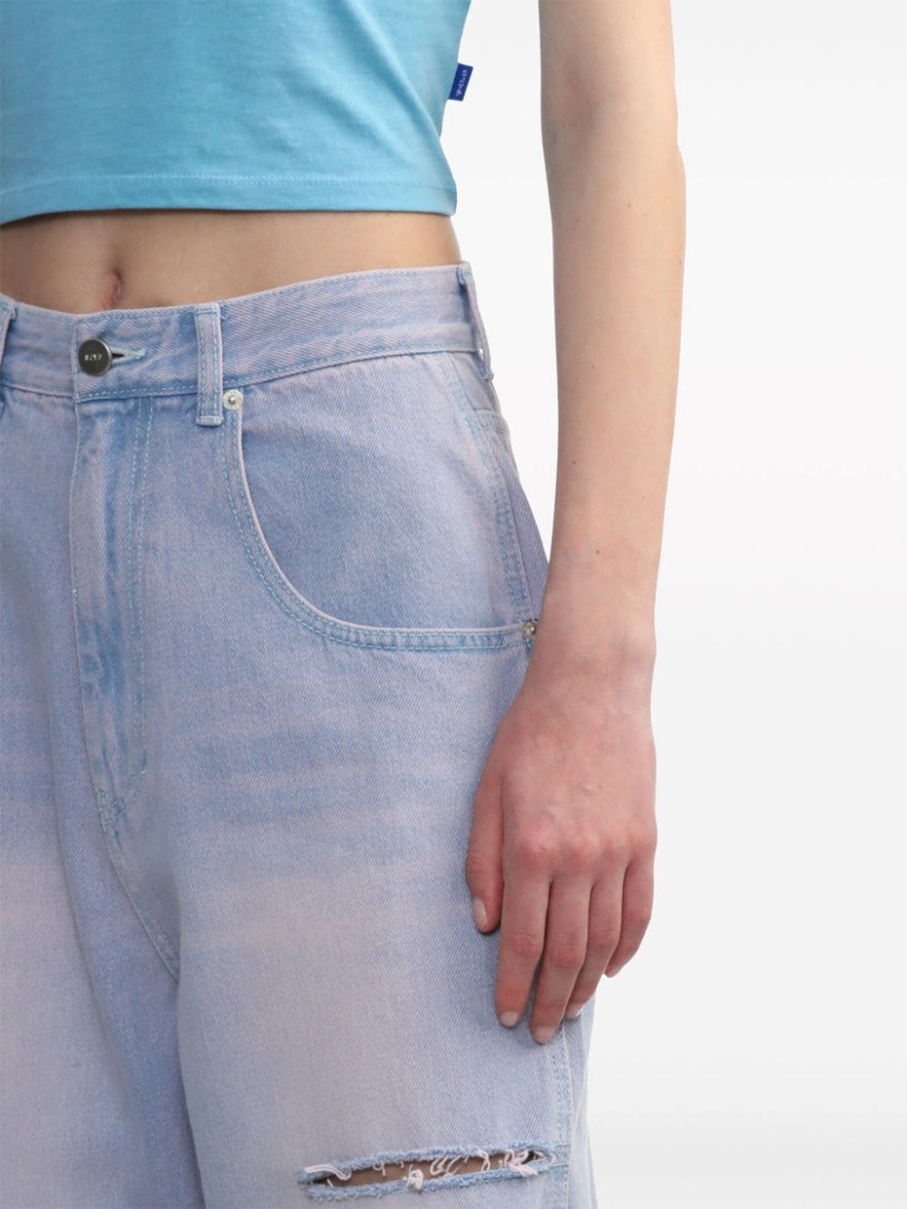 Shop Sjyp Distressed-finish Wide-leg Jeans In Blau
