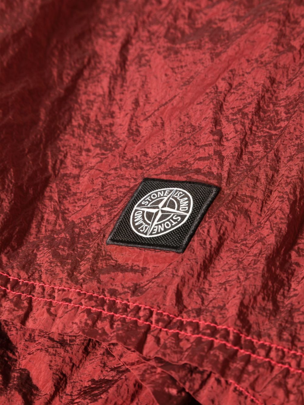 Shop Stone Island Compass-patch Crinkled Swim Shorts In Red