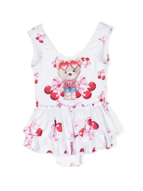 Monnalisa cherry-print ruffled-detailed swimsuit