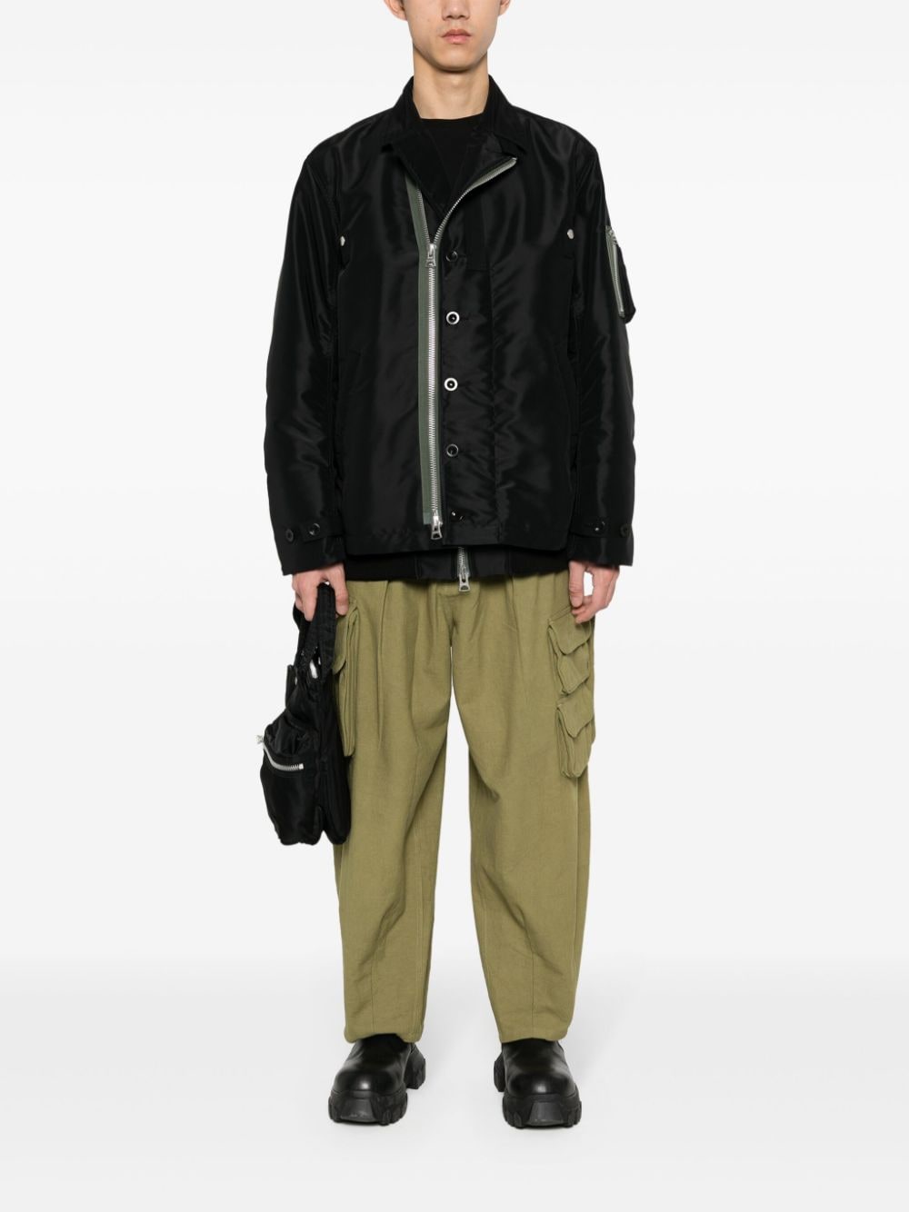 Image 2 of sacai contrasting-trim layered bomber jacket