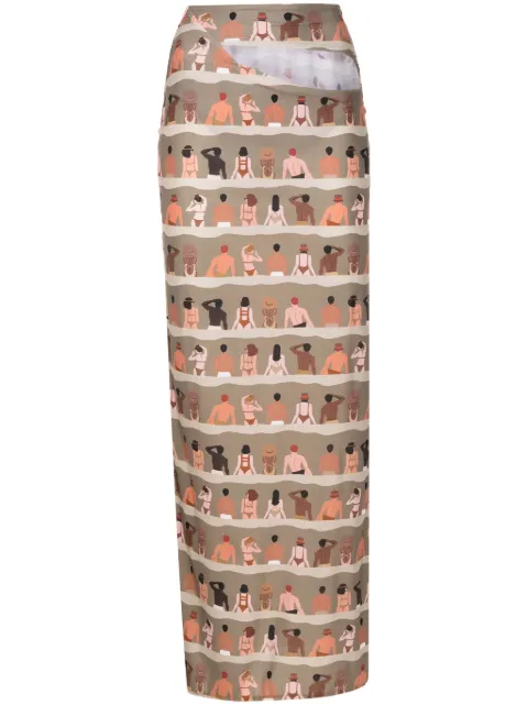 Amir Slama swimmer-print cut-out maxi skirt