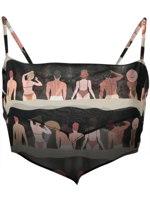 Amir Slama graphic-print silk cropped top