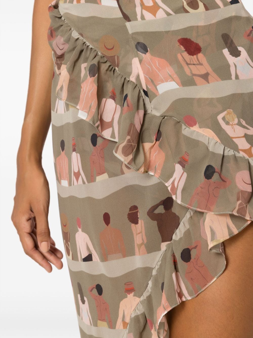 Shop Amir Slama Graphic-print Asymmetric Silk Skirt In Green