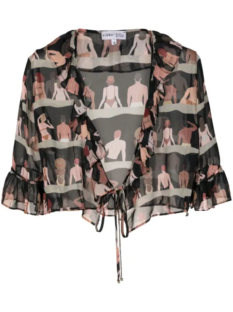 Amir Slama graphic-print cropped silk blouse