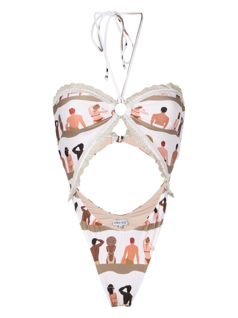 Amir Slama Swimmer-print Cut-out One Piece In Neutrals