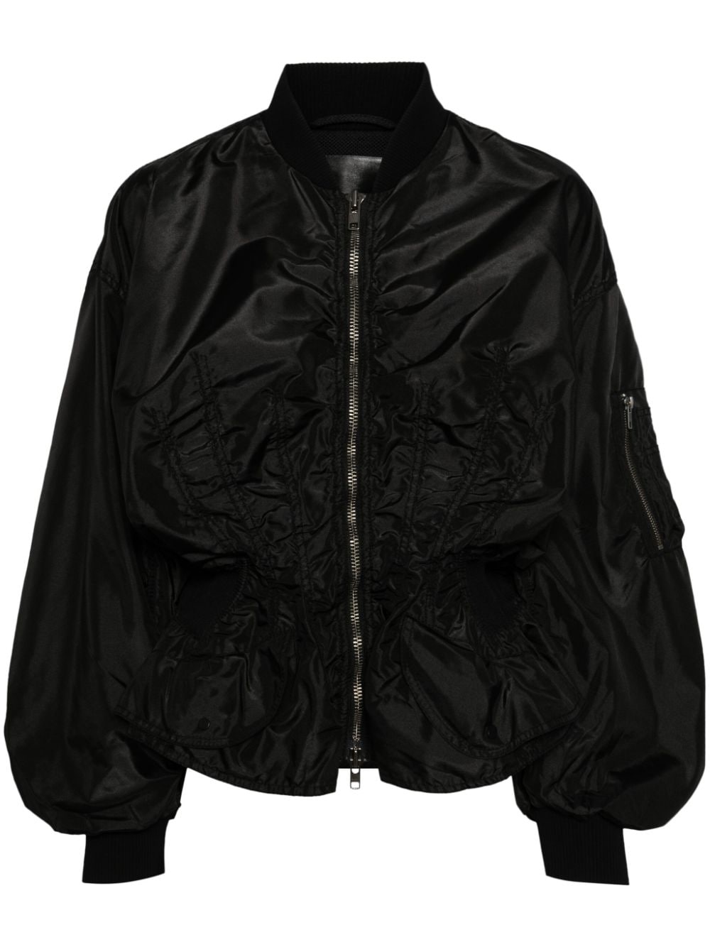 Jnby Ruched Satin Bomber Jacket In 黑色