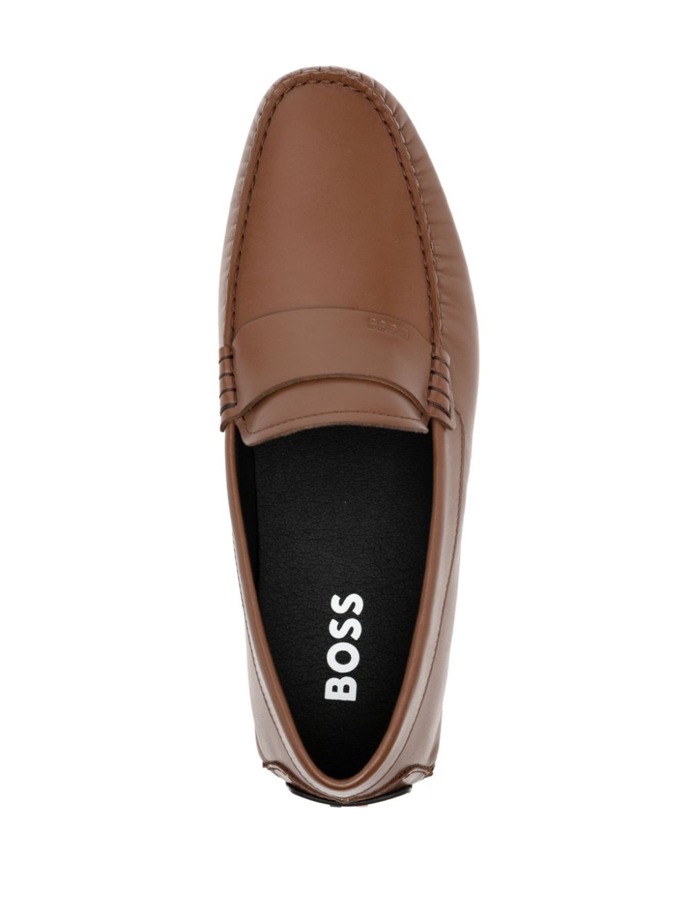 Shop Hugo Boss Noel Logo-debossed Leather Loafers In Brown