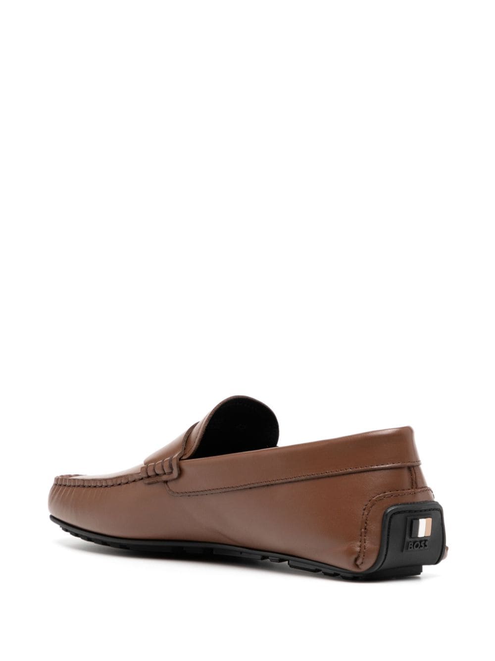 Shop Hugo Boss Noel Logo-debossed Leather Loafers In Brown