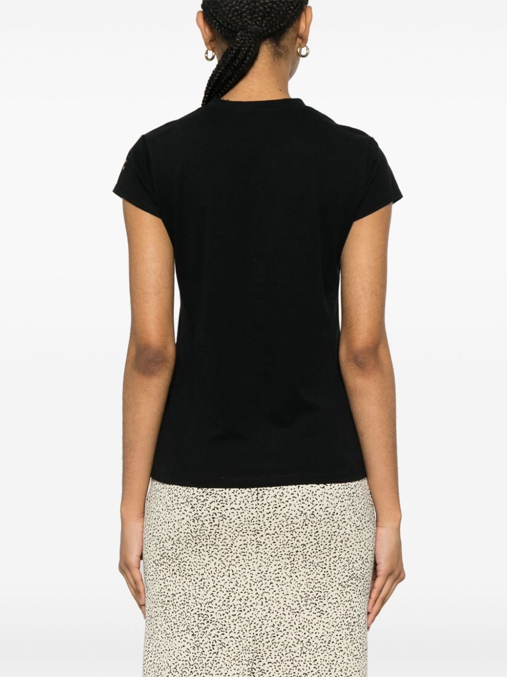 Shop Elisabetta Franchi Embroidered Logo Cotton T-shirt In 黑色