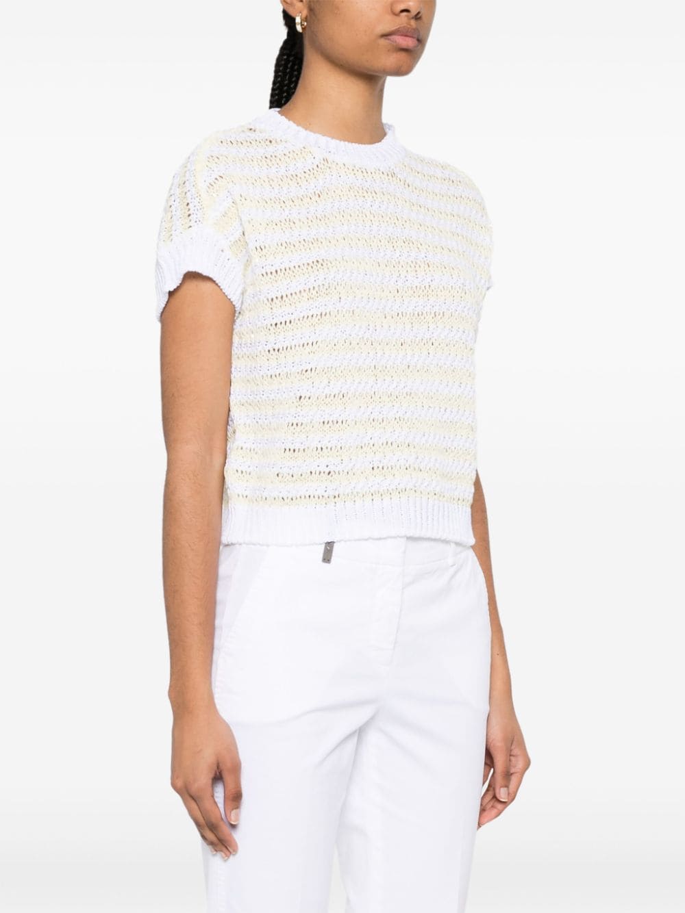 Shop Peserico Striped Knit Jumper In White