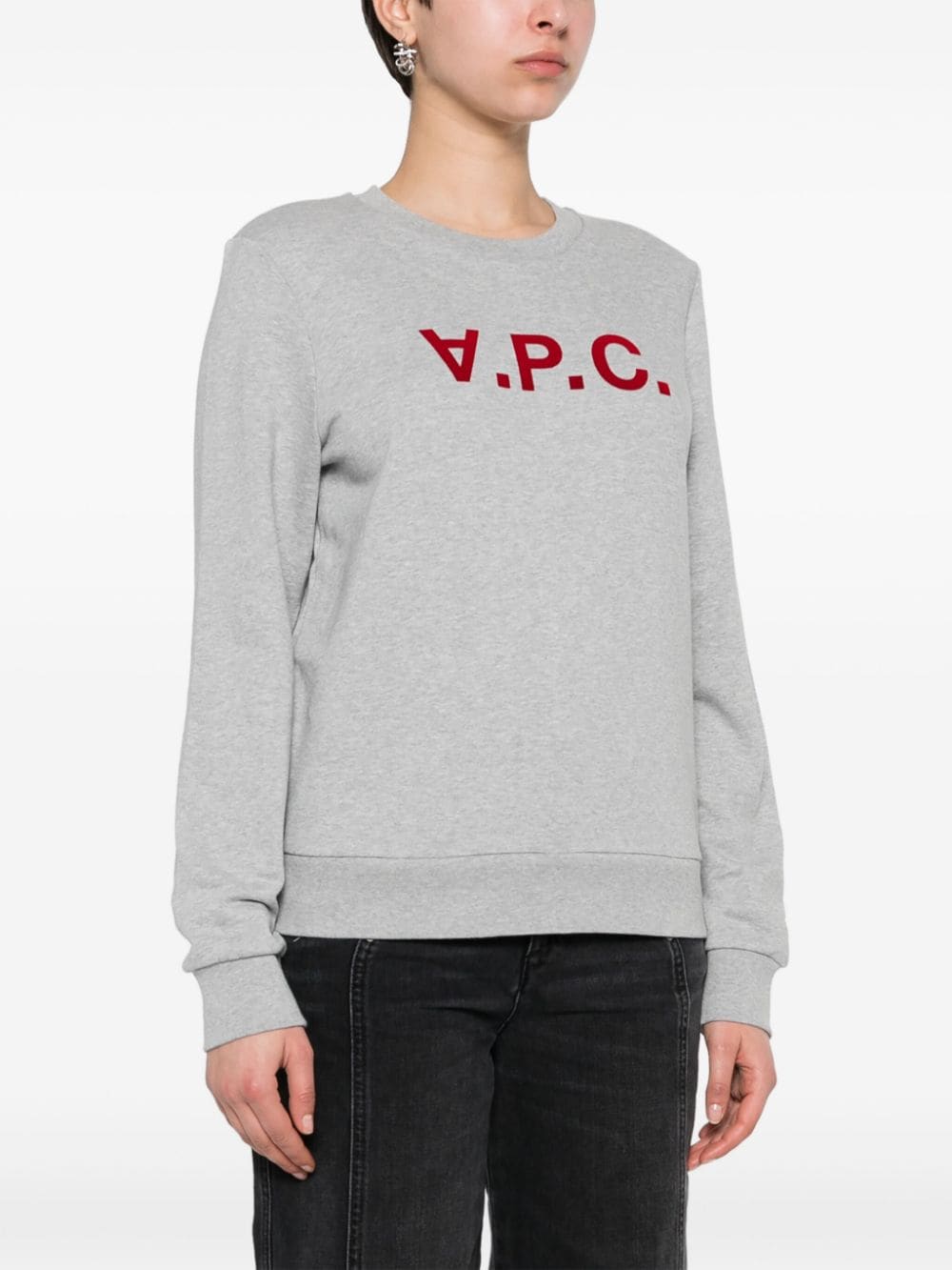 Shop Apc Flocked Logo Organic Cotton Sweatshirt In Grey