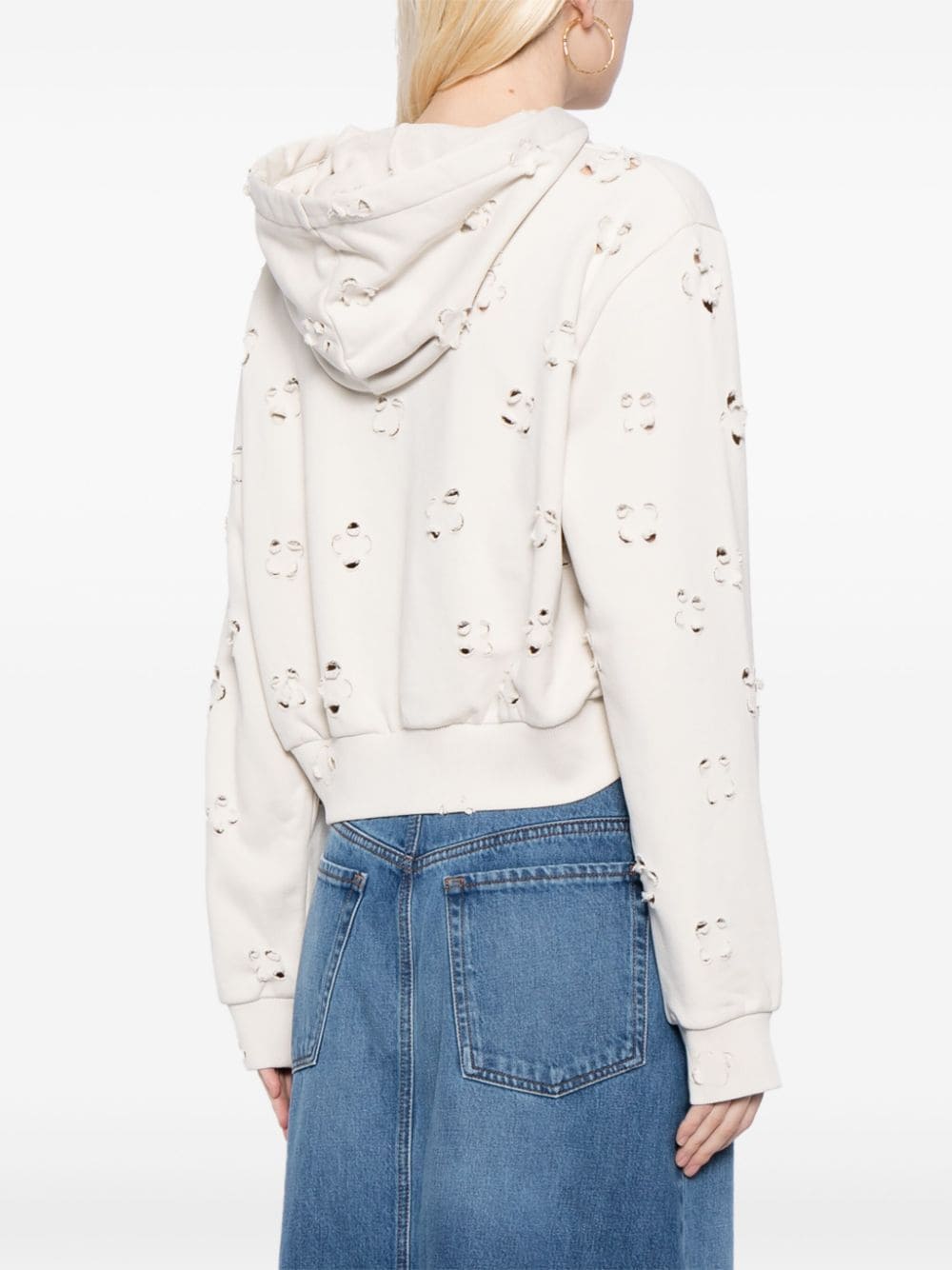 Shop Jnby Cut-out Cotton-blend Hoodie In White