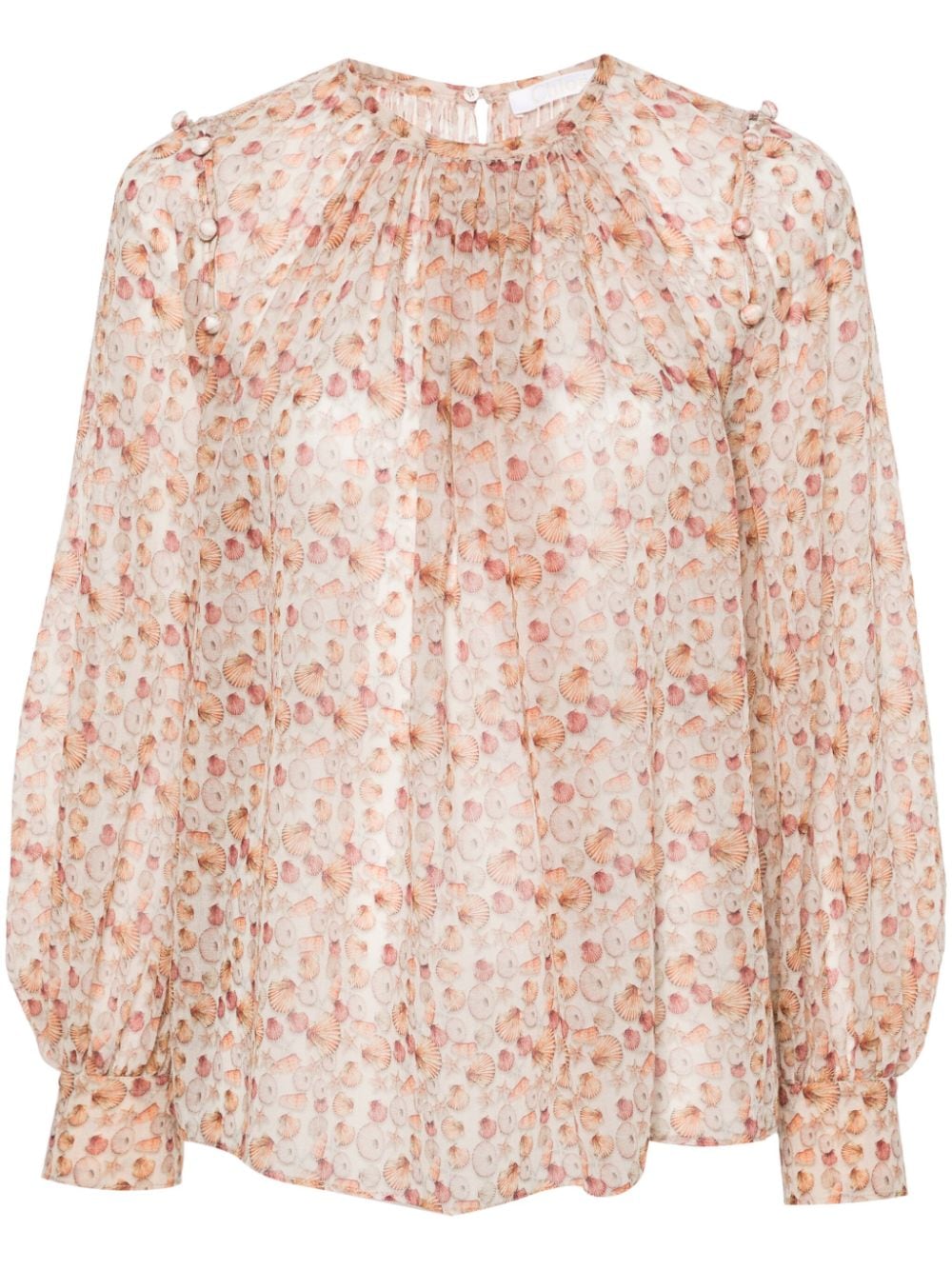 Chloé Shell-print Cold-shoulder Blouse In Neutrals
