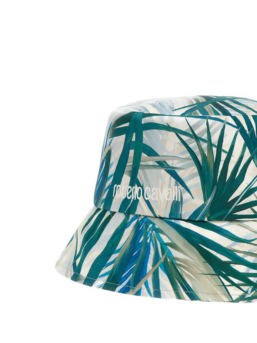 Roberto Cavalli Palm-print Embroidered-logo Bucket Hat In Green