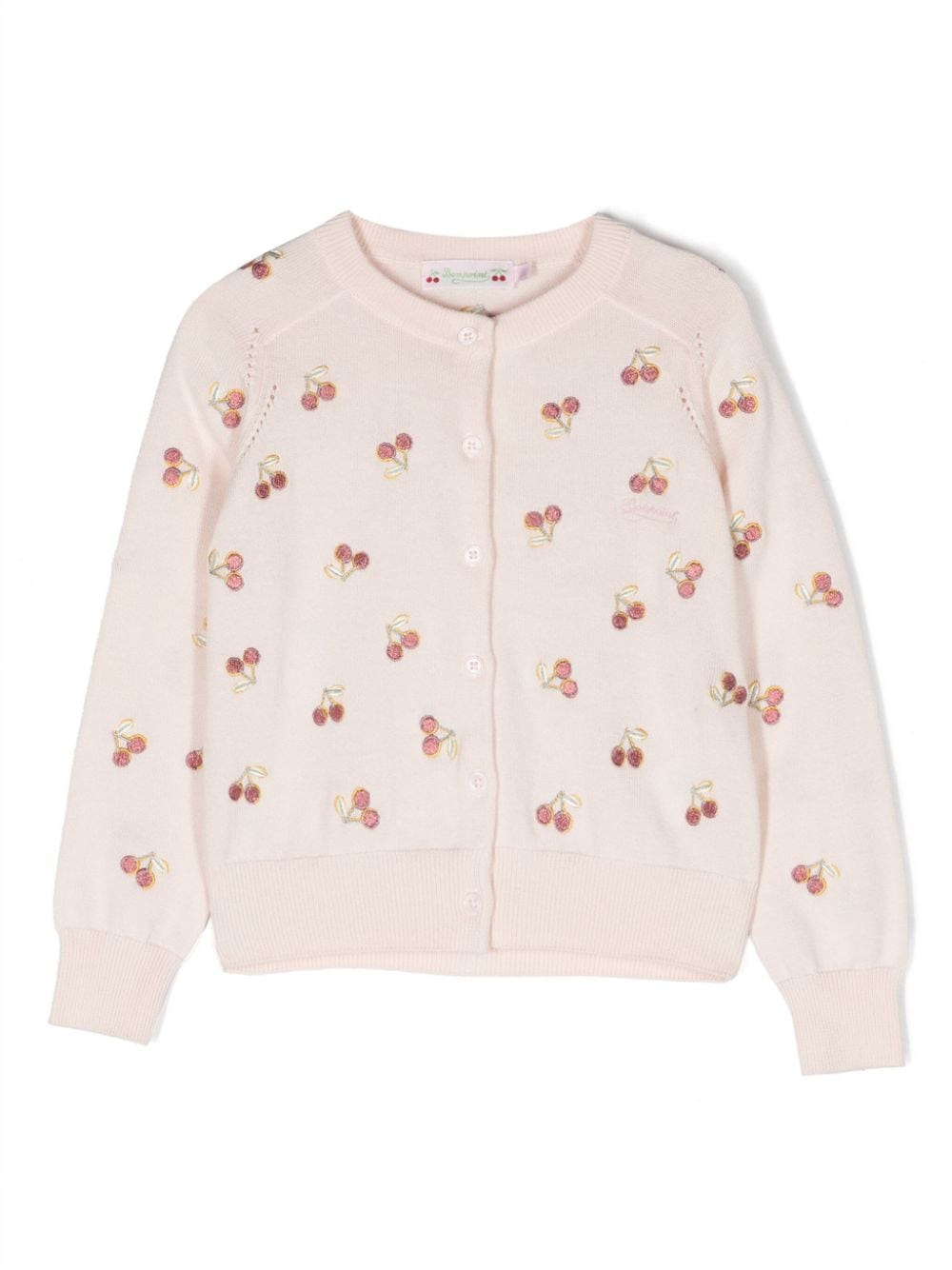 Shop Bonpoint Cherry-embroidered Cotton Cardigan In 粉色