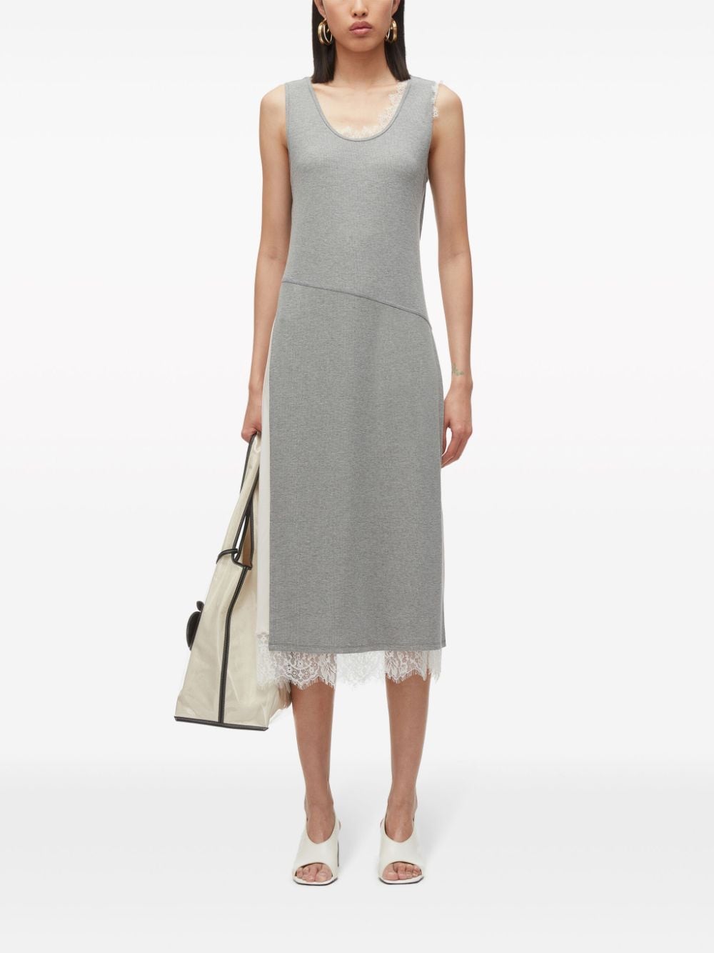 Shop 3.1 Phillip Lim / フィリップ リム Lace Satin-panelled Midi Dress In Grey