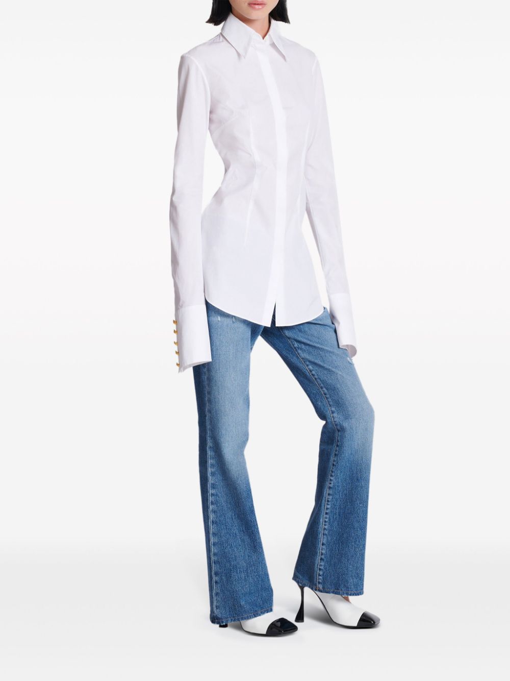 Shop Balmain Long-sleeve Cotton Shirt In White