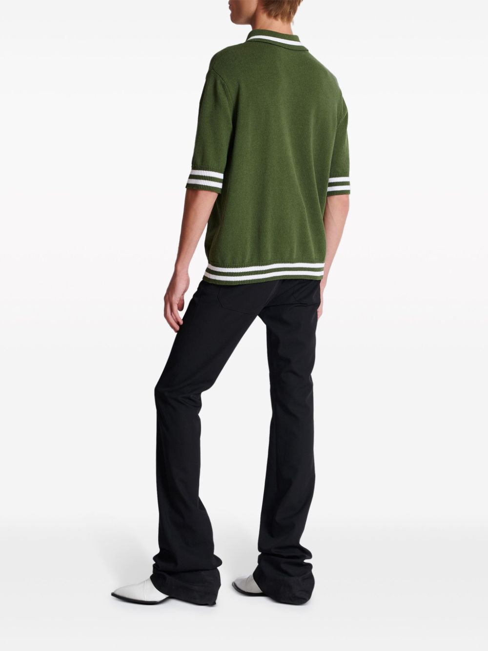 Shop Balmain Signature Knitted Polo Top In Green