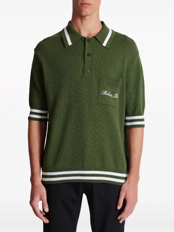 【送料&関税込】Balmain Signature Polo Shirt Cotton-linen polo shirt with Balmain Signature embroidery