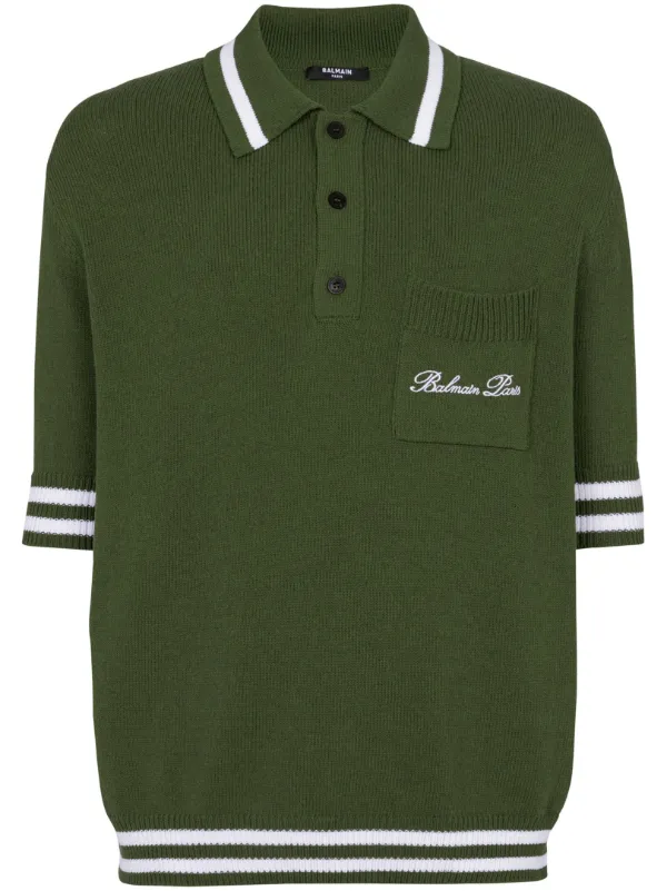 【送料&関税込】Balmain Signature Polo Shirt Cotton-linen polo shirt with Balmain Signature embroidery