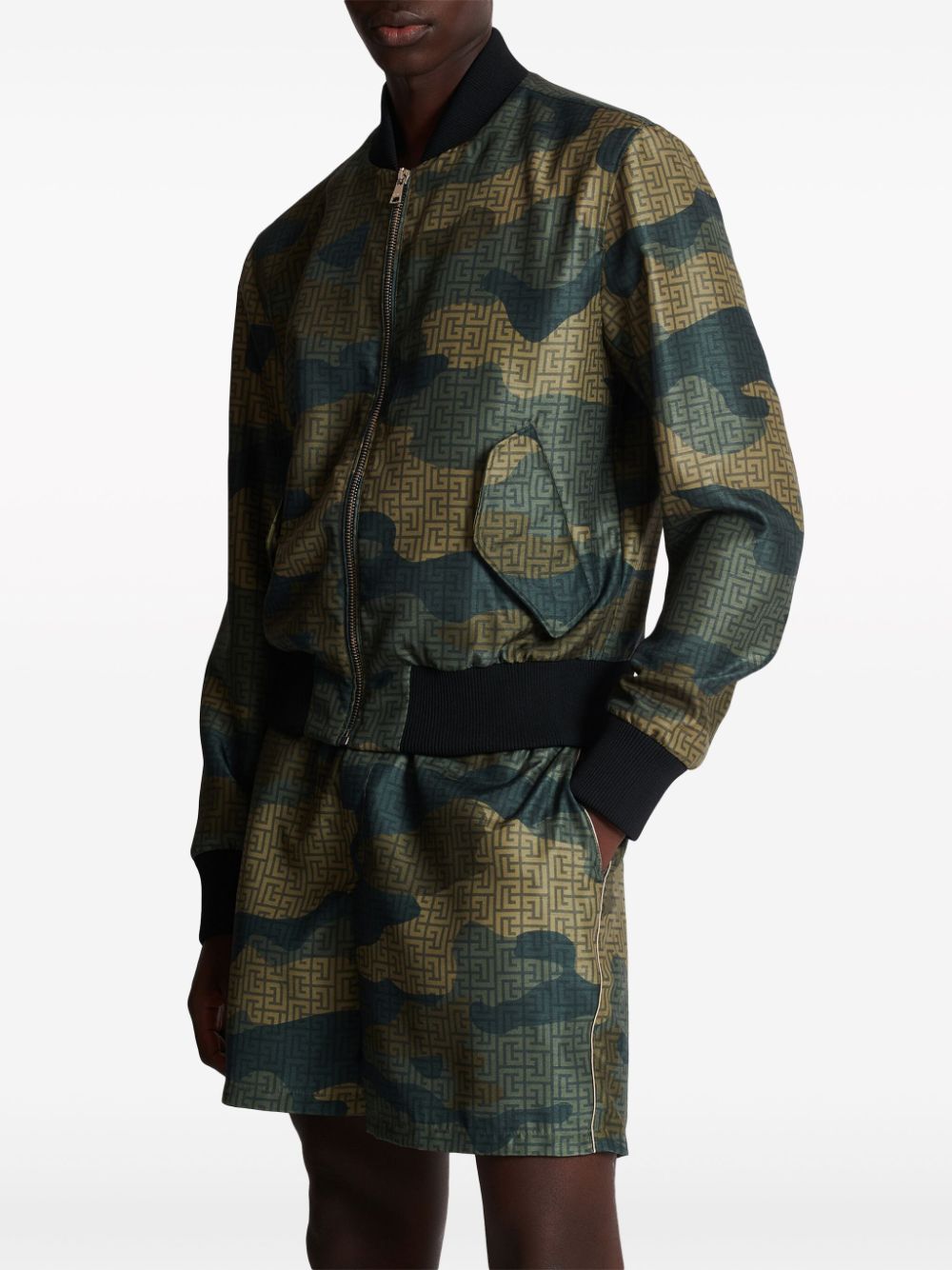 Balmain monogram camouflage-print bomber jacket Men