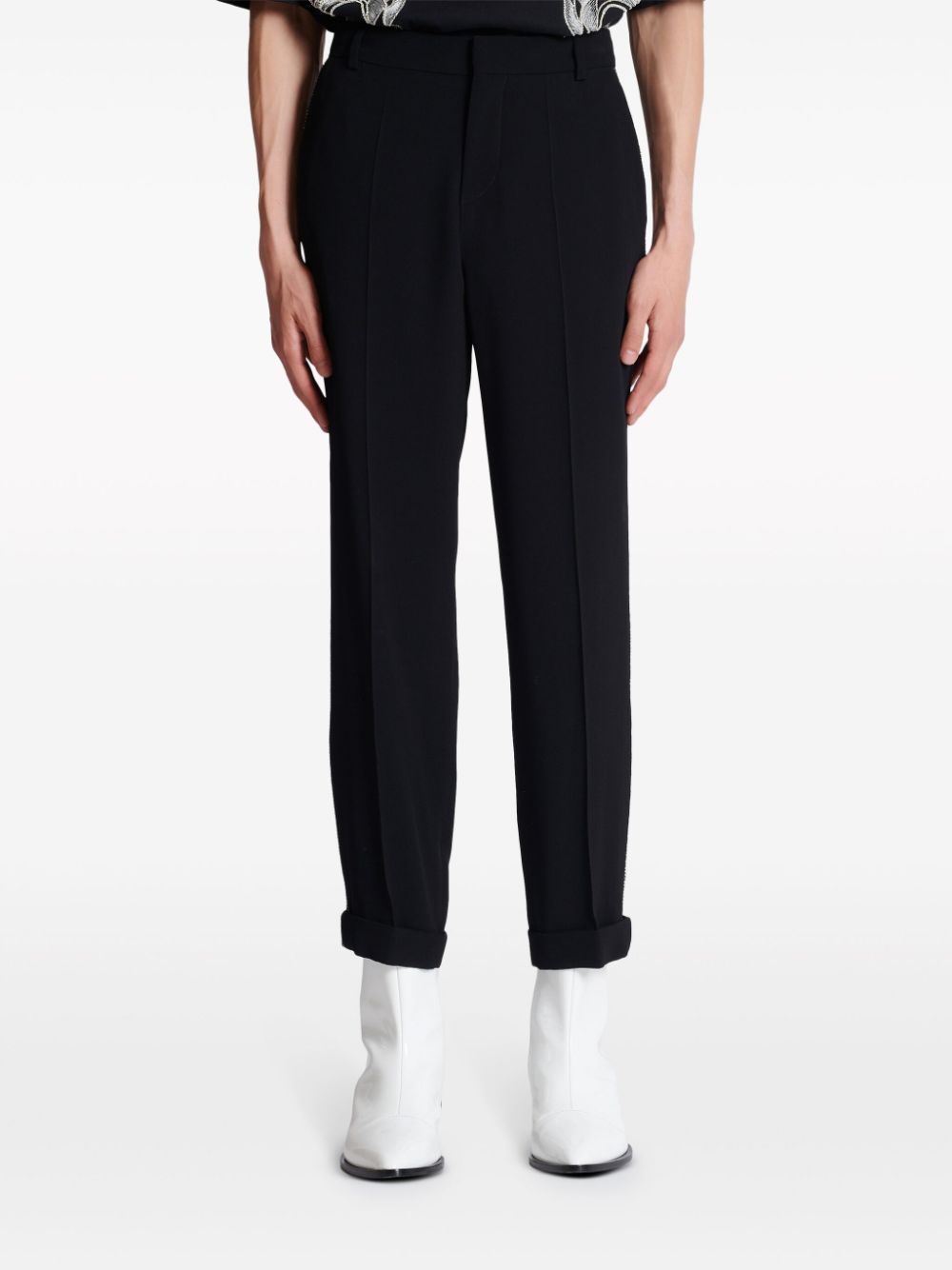 Shop Balmain Rhinestone-embellished Tailored Trousers In Schwarz