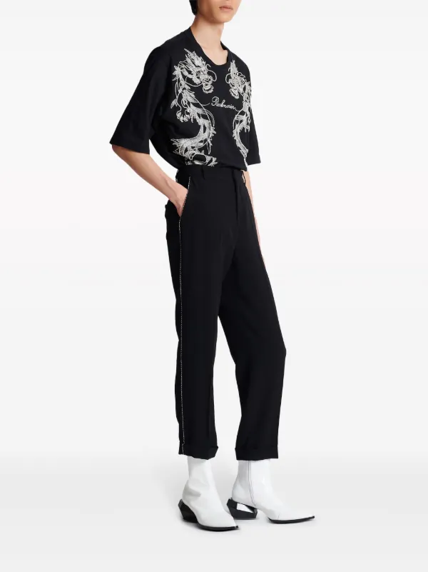 Balmain ラインストーントリム テーラードパンツ | ブラック