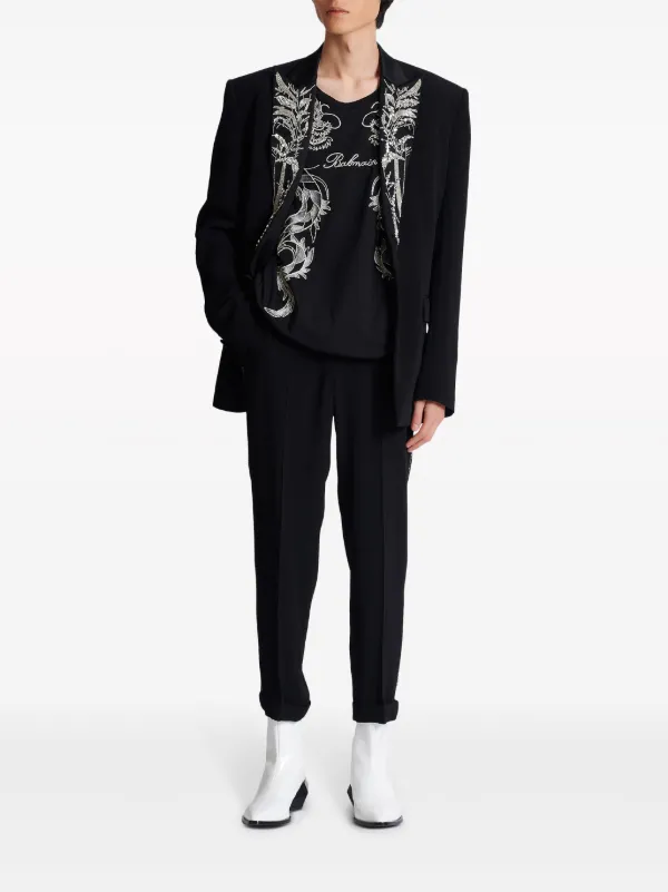 Balmain ラインストーントリム テーラードパンツ | ブラック