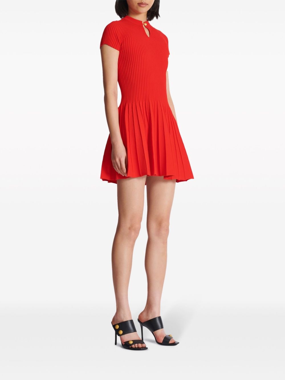 Balmain Geplooide flared mini-jurk Rood