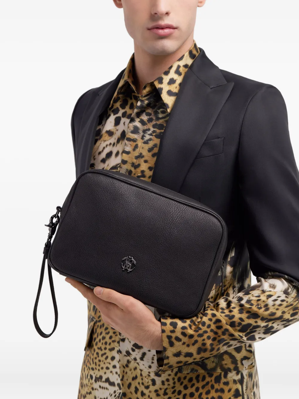 Roberto Cavalli Toilettas met logoplakkaat - Zwart