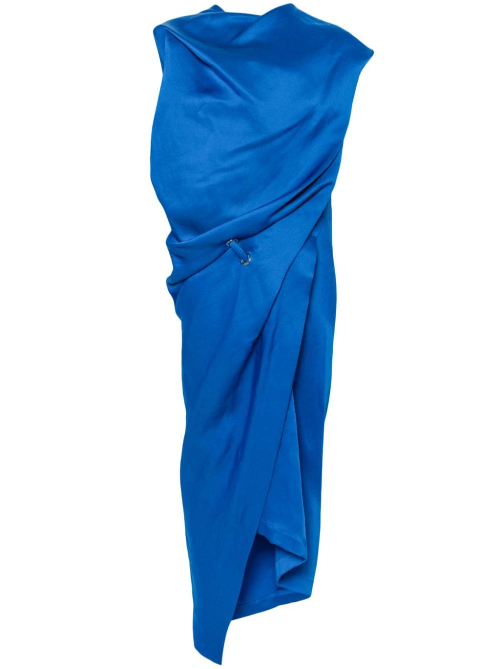 Issey Miyake Draped Paper-blend Asymmetric Midi Dress In Blue