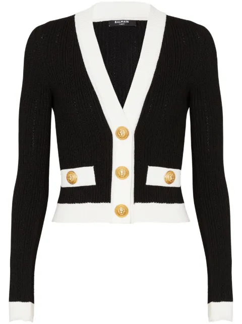 Balmain contrast-border ribbed knit cardigan