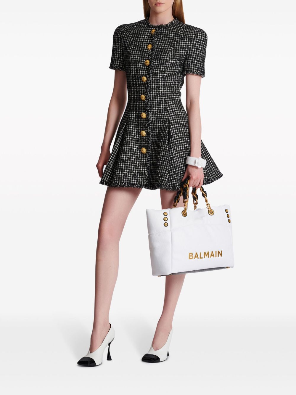 Balmain Tweed flared mini-jurk - Zwart