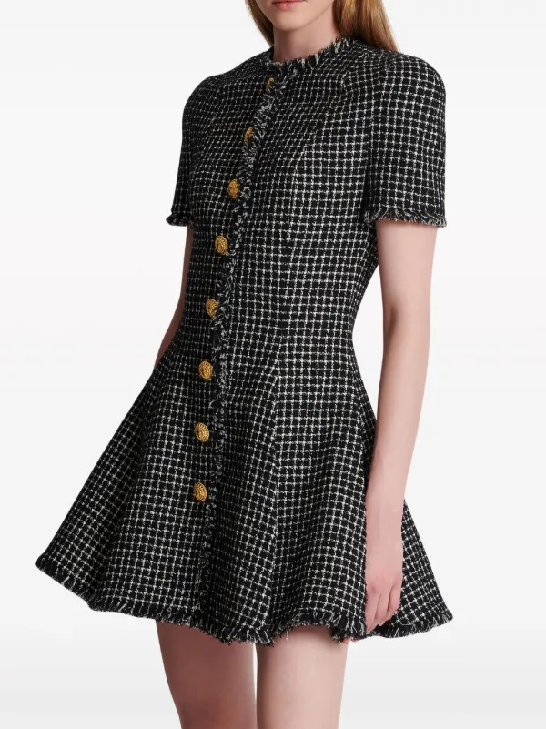 【関税＆送料込み】Balmain Tweed Mini Dress Short tweed dress with straps blue blue - Women | BALMAIN