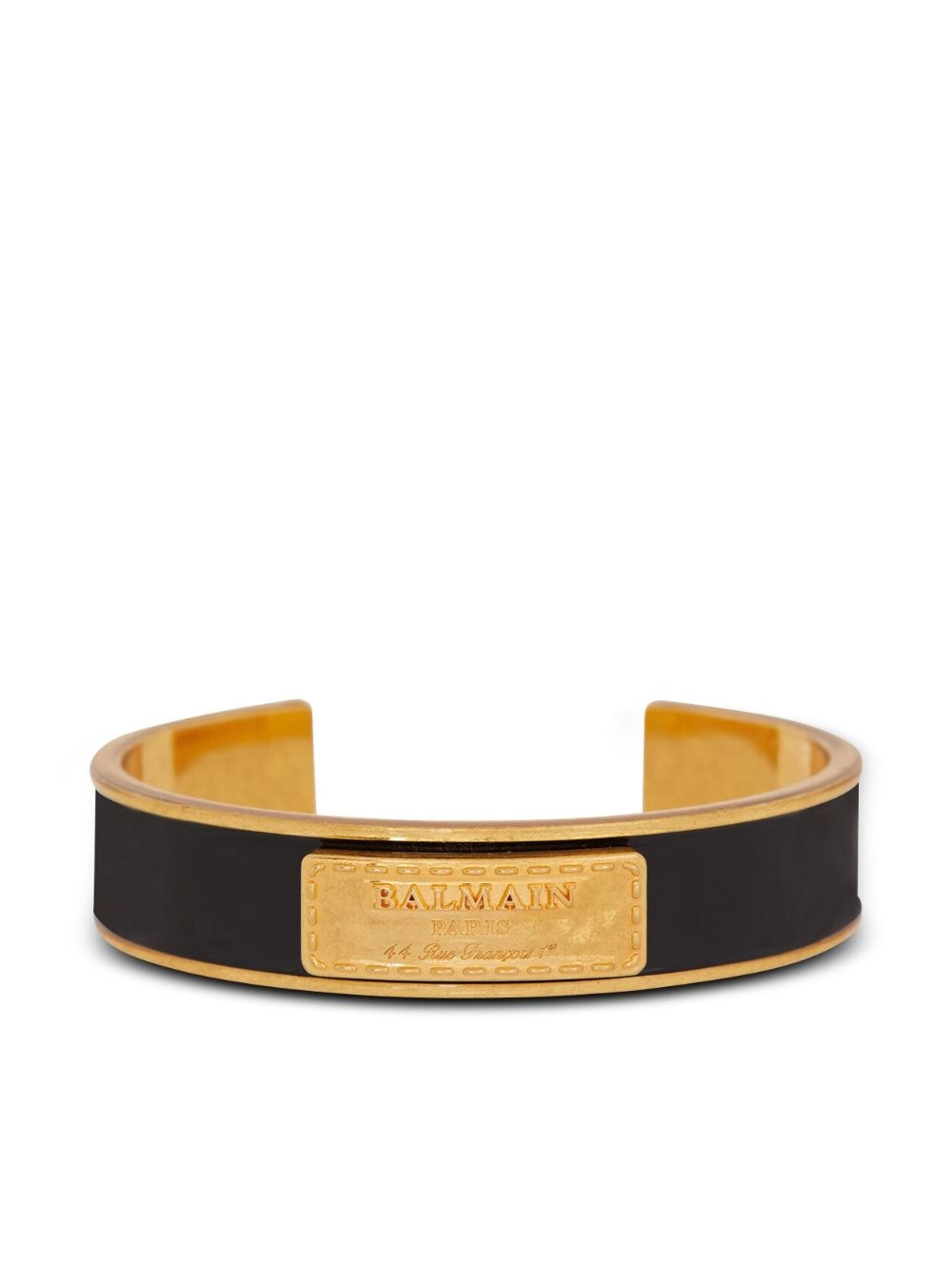 Shop Balmain Logo-plaque Open-cuff Bracelet In 黑色