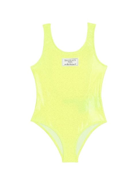 Balmain Kids logo-patch glittery swimsuit