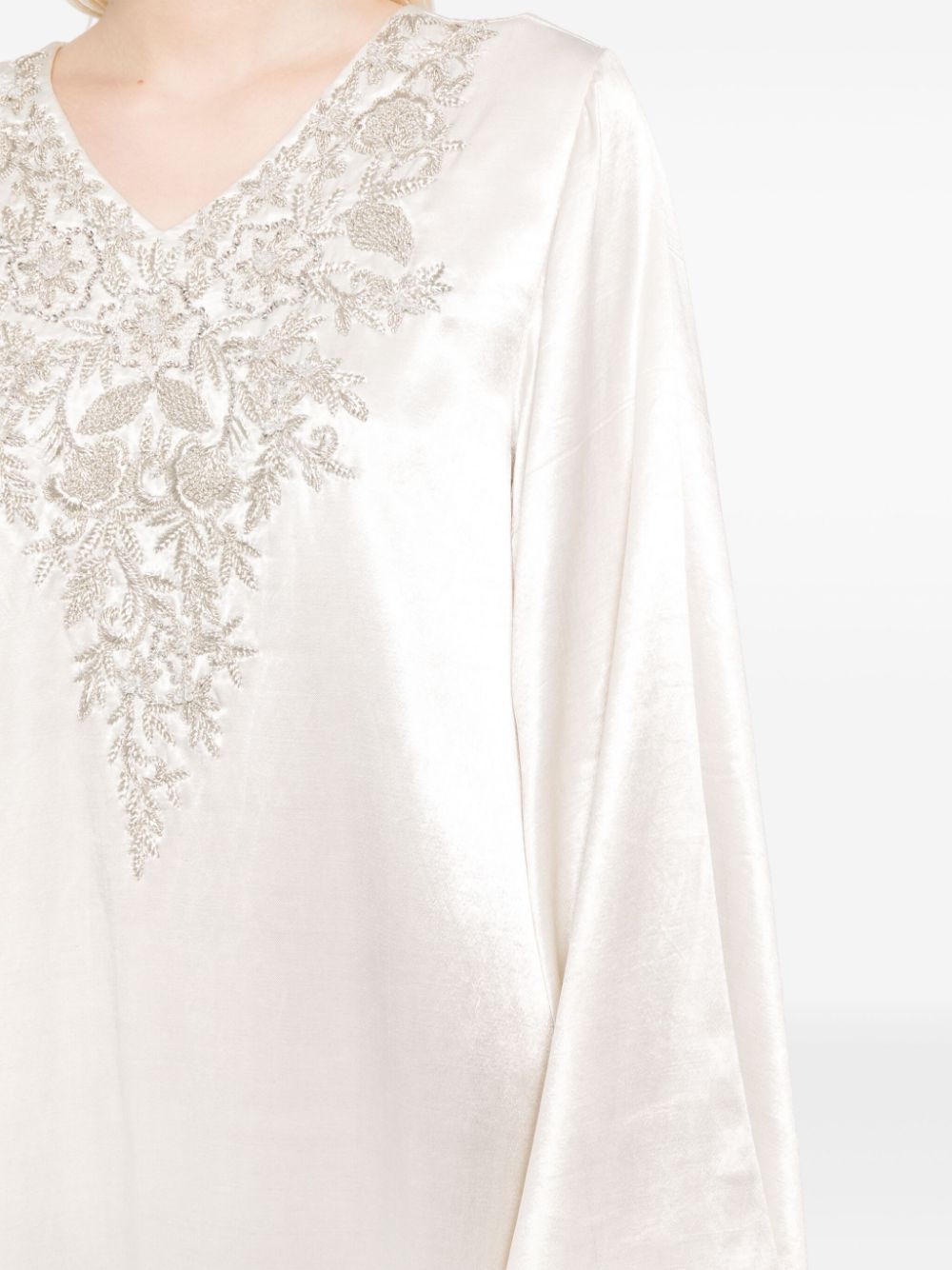 Shop Shatha Essa Embellished V-neck Silk Dress In Neutrals