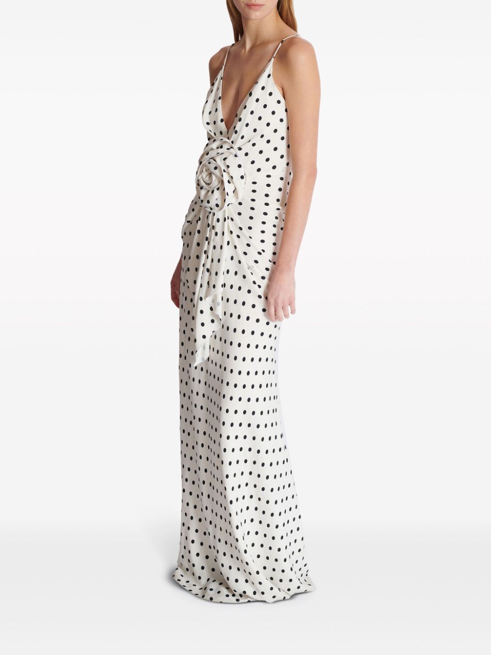 Shop Balmain Polka Dot-print Appliqué Gown In White