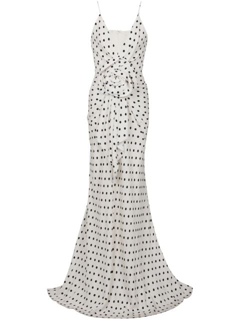 Balmain polka dot-print appliqué gown