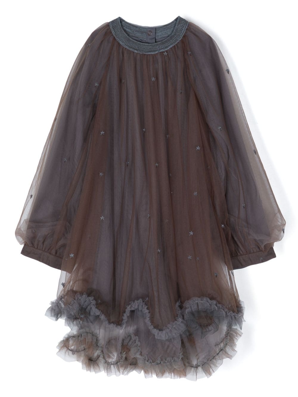 Jnby By Jnby Kids' Ruffled-trim Tulle Dress In Brown