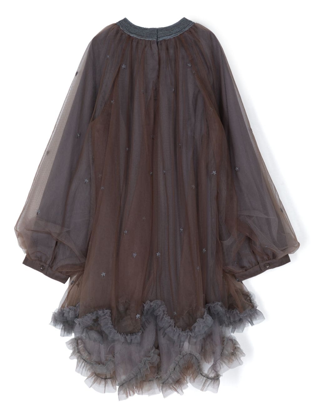 Shop Jnby By Jnby Ruffled-trim Tulle Dress In Brown