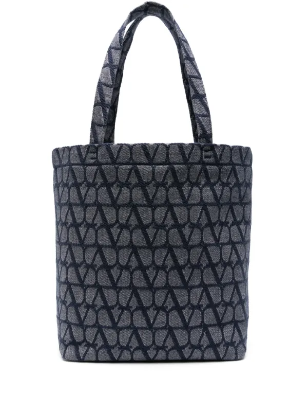 Valentino Garavani Vロゴ デニムハンドバッグ | ブルー Valentino Garavani Vロゴ デニムハンドバッグ | ブルー