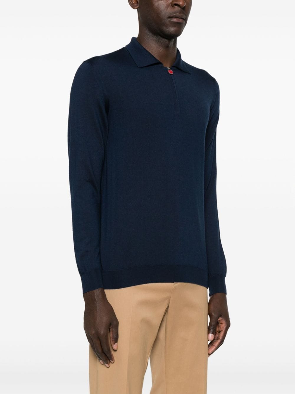 Shop Kiton Long Sleeve Cashmere Silk Polo Shirt In Blue