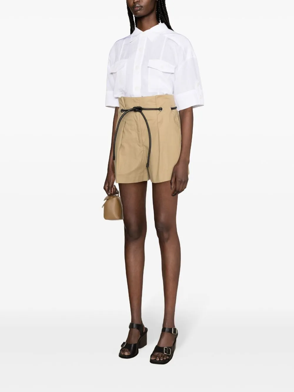 3.1 Phillip Lim Origami Belted Shorts In Khaki
