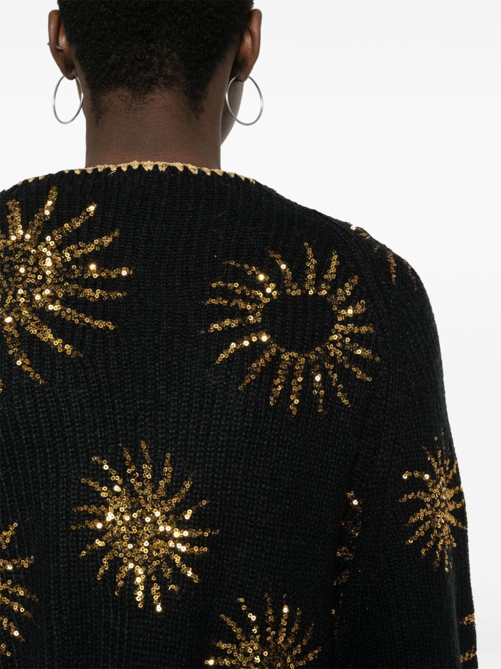 Shop Farm Rio Sequin-embellished Knitted Cardigan In Black