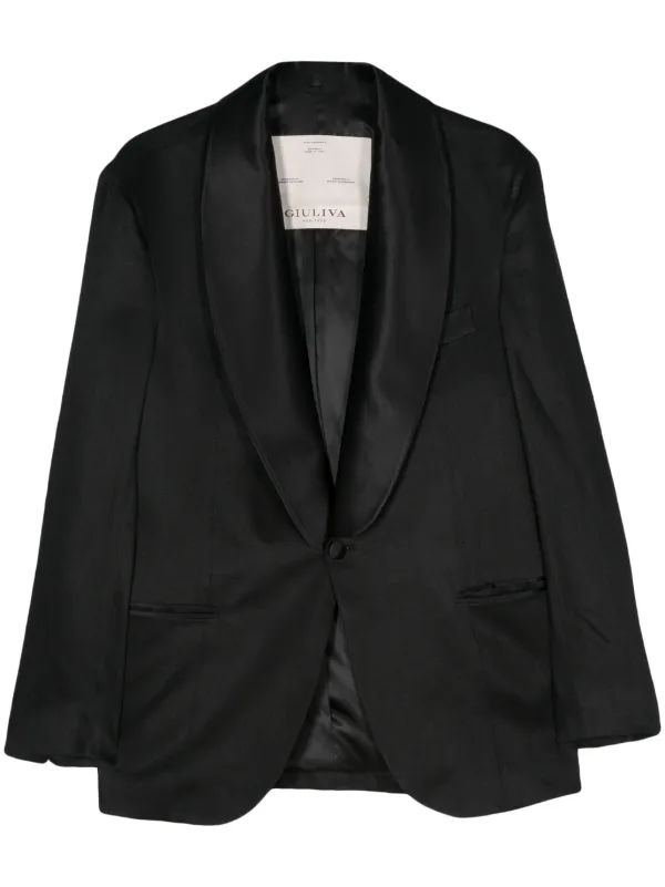 Giuliva Heritage Shawl-lapels Linen Blazer in Black