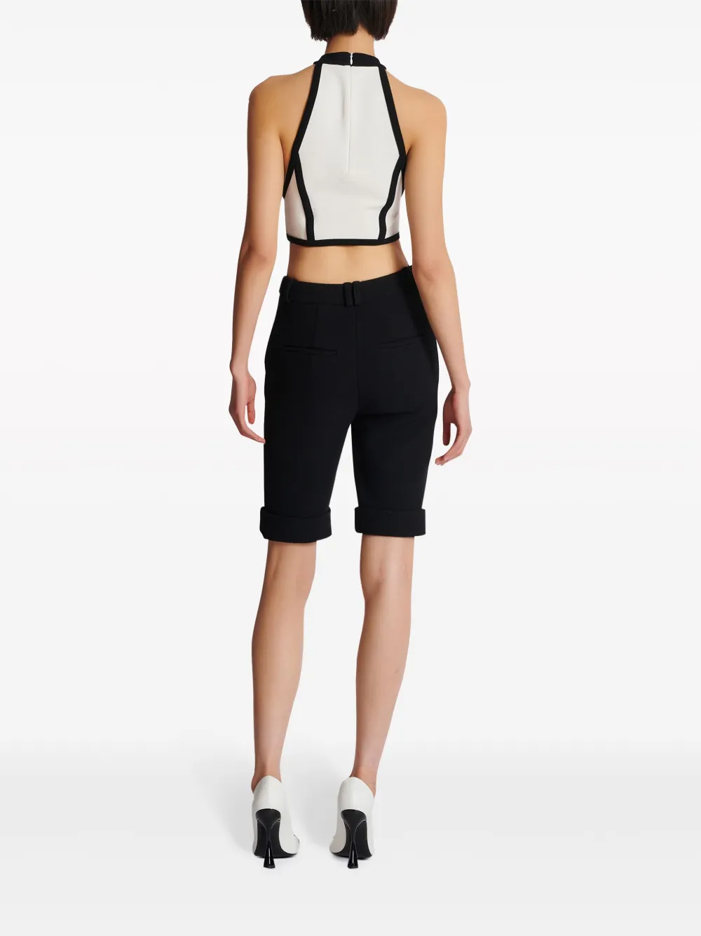 Shop Balmain High-rise Wool Cycling Shorts In Black